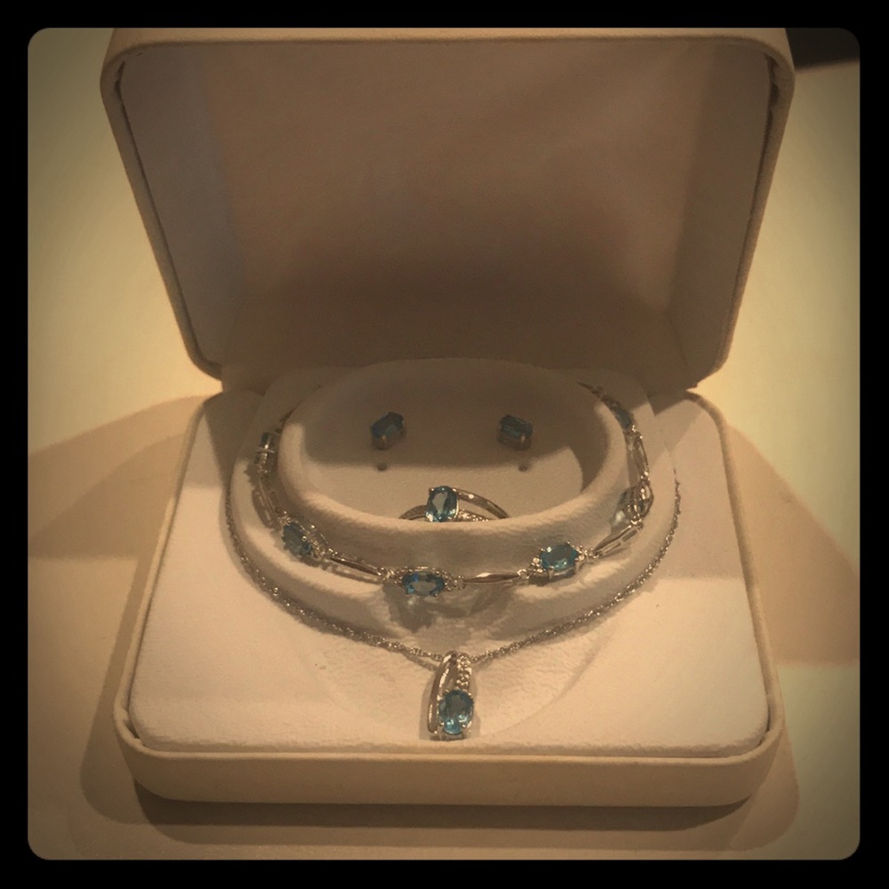 Sterling Silver Blue Topaz Jewelry Set